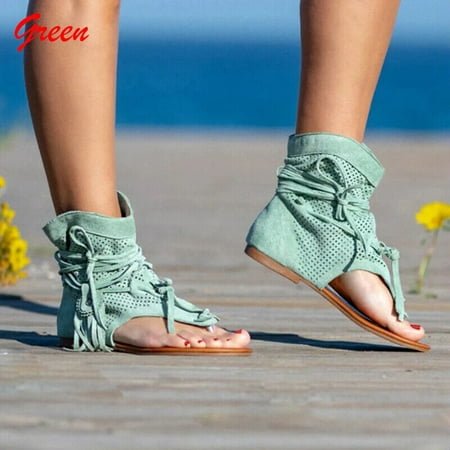 

Women s Retro Sandals Gladiator Ladies Clip Toe Vintage Boots Tassel Rome Shoes
