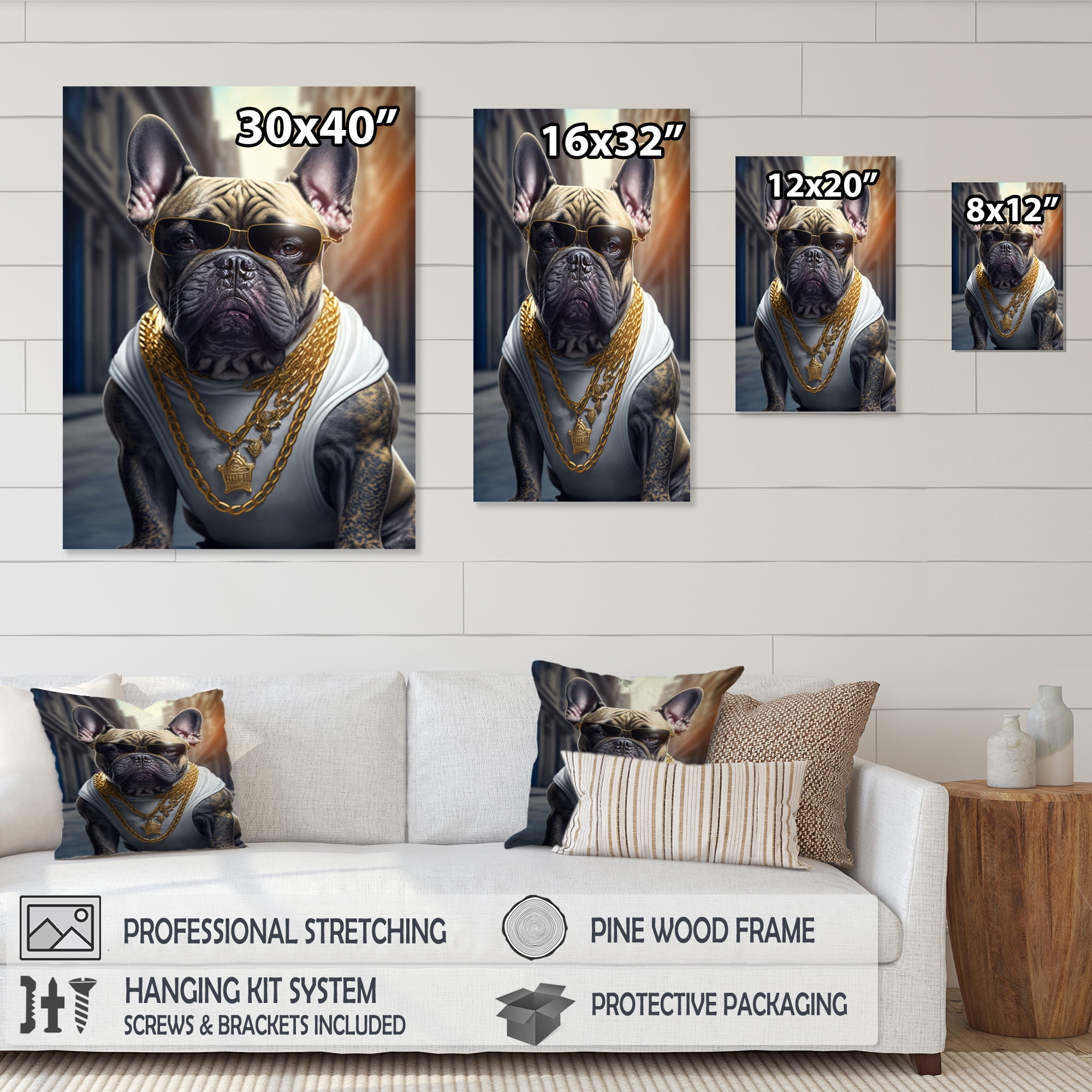 Designart Frenchie Gangster In NYC V Canvas Wall Art