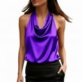 thumbnail image 5 of Silk Satin Halter Tops for Women，Summer 2026 Cowl Neck Tie Back Going Out Sleeveless Business Casual Tank Top Elegant Satin Tie Back Tank Top Dark Purple L, 5 of 8