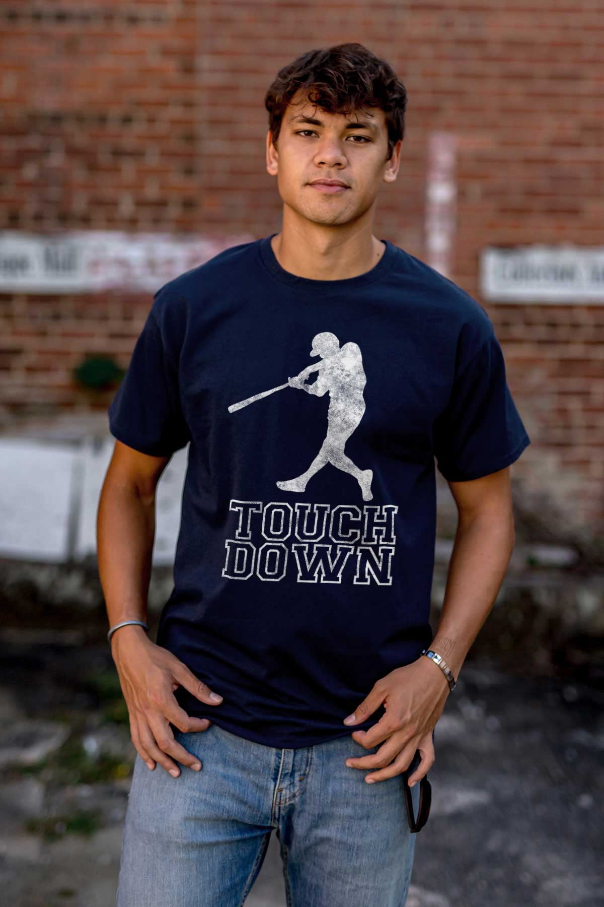 Funny Touch Down Baseball Swing Joke Plus Size Crewneck Graphic Tee Shirt Brisco Brands 3X