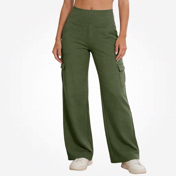 Afuyipoi Women’s Cargo Pants High-Waisted Yoga Work Travel Trousers Green M