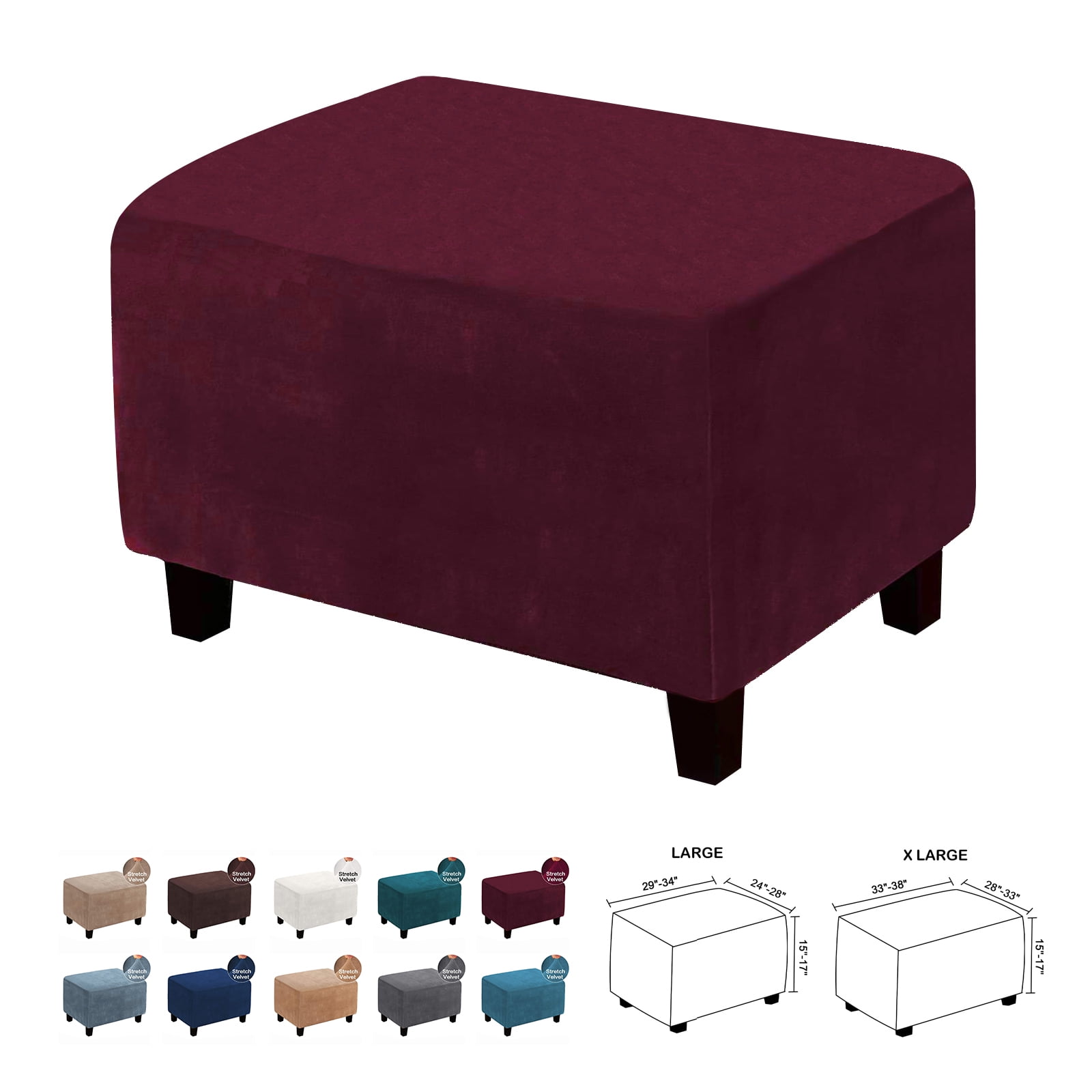 CJC Velvet Ottoman Cover, Stretch Storage Ottoman Slipcover, Rectangle