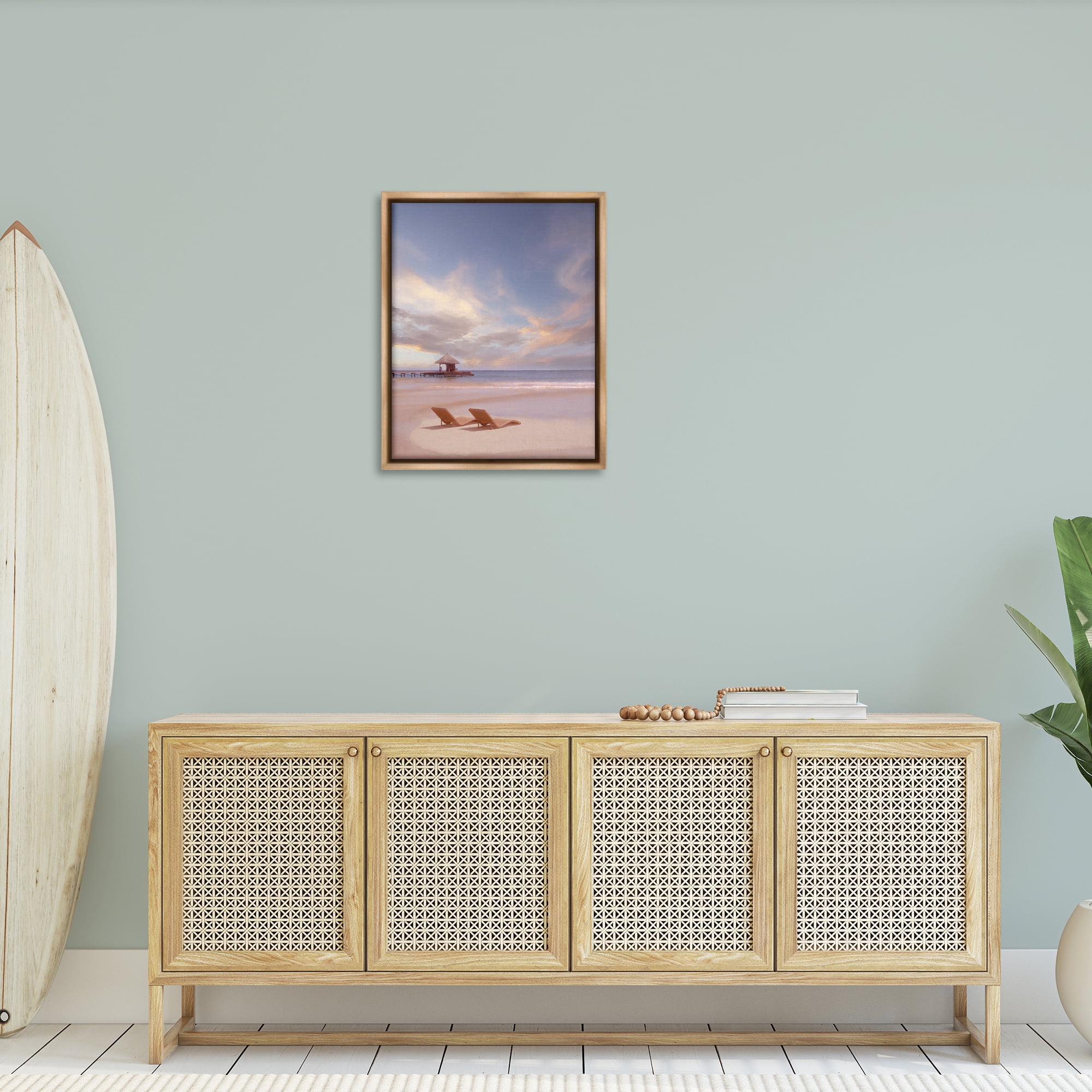 Stupell Industries Beside The Sea View Landscape Painting Brown Floater Framed Canvas Art Print Wall Art, 25 x 31