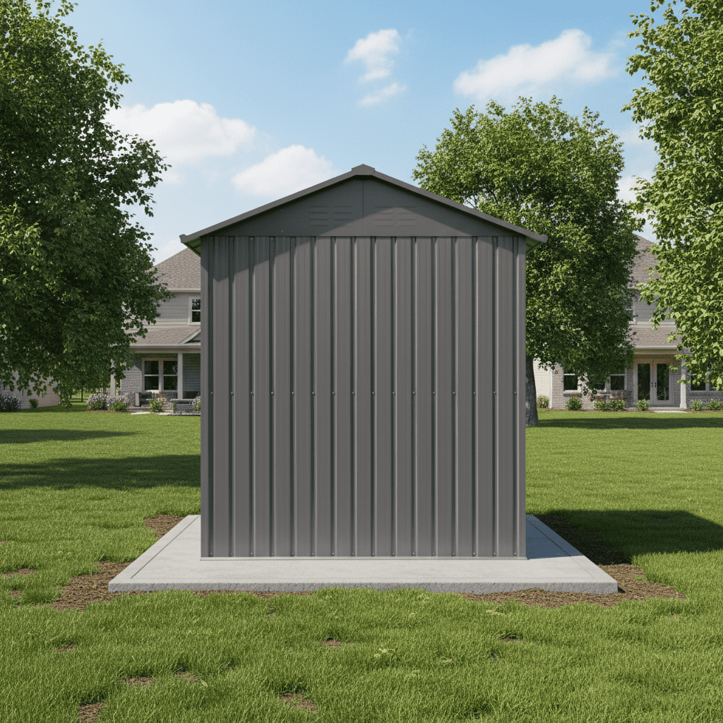 Mintazer 8×6ft Metal Outdoor Storage Shed with Lockable Sliding Doors & Window, Weatherproof Garden Tool Shed, Gray