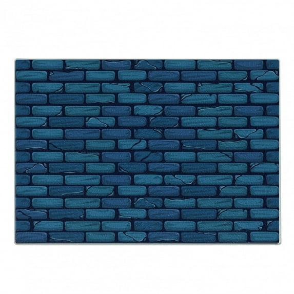 Brick Wall Cutting Board, Stone Wall Pattern Illustration with Bricks in Blue Color Shades, Decorative Tempered Glass Cutting and Serving Board, in 3 Sizes, by Ambesonne