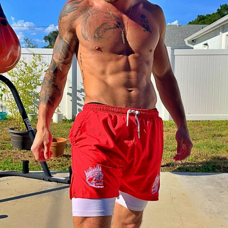 Mens gym shorts with compression liner sale