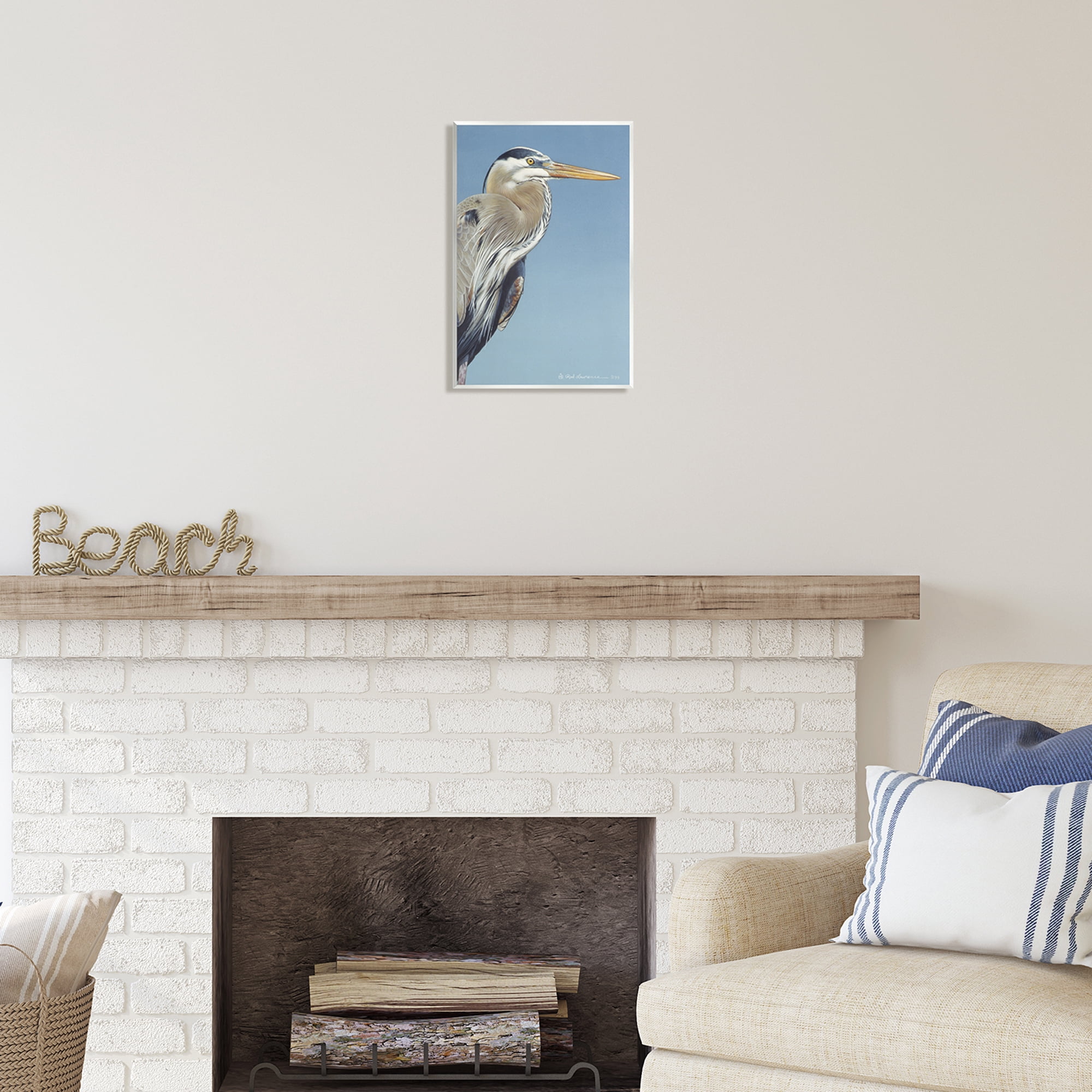 Stupell Industries Heron Portrait on Blue Animals & Insects Painting Unframed Art Print Wall Art, 10 x 15
