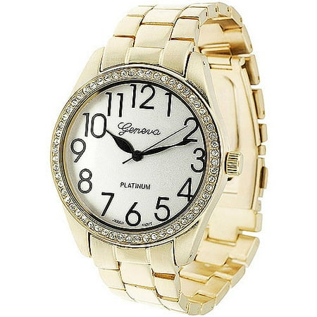 Brinley Co. Women's Rhinestone-Accented Large Face Link Watch