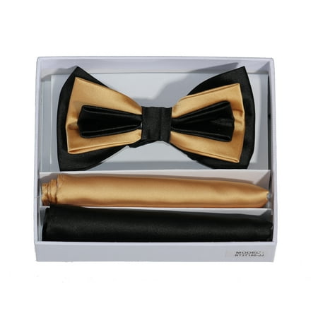 Bow Tie Pocket - Mens Vegas Gold Bow Tie Two Toned Boxed Sets with Matching Pocket Squares