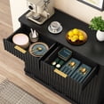 thumbnail image 5 of Blotout 20 Gallon Double Tilt-Out Trash Cabinet,Fluted Laundry Hamper Cabinet with 2 Drawers & Charging Station,Hidden Wooden Garbage Can Cabinet for Kitchen & Living Room, 5 of 9