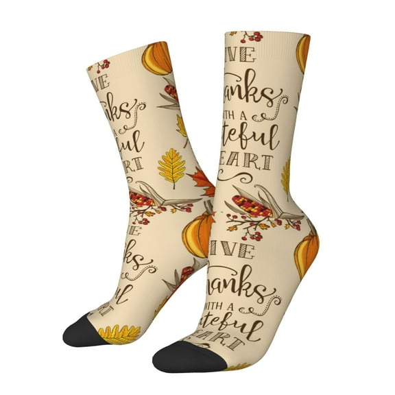 Logiee Thanksgiving With A Grateful Heart Print Adult Socks for Men & Women,Calf Socks, Ankle Socks,Boots Socks,Breathable Casual Sock,Unisex Crew Socks