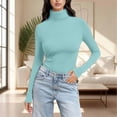 thumbnail image 2 of Womens Long Sleeve Shirts Tops Solid Color High Neck Regular Long Sleeve Crewneck T Shirt Shirts Blouses for Women Dressy Casual, 2 of 7