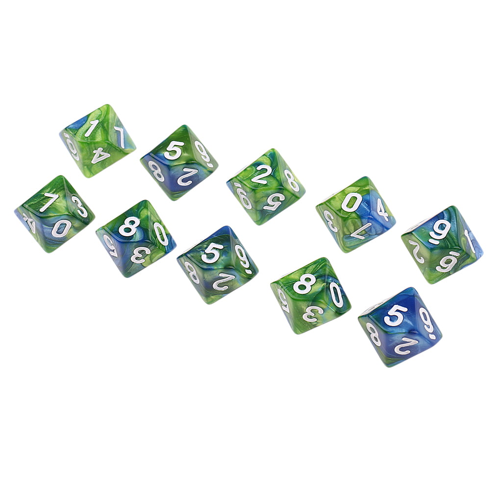 10pcs D10 Polyhedral Dice for RPG Role-Playing Game Board Game Green Blue 