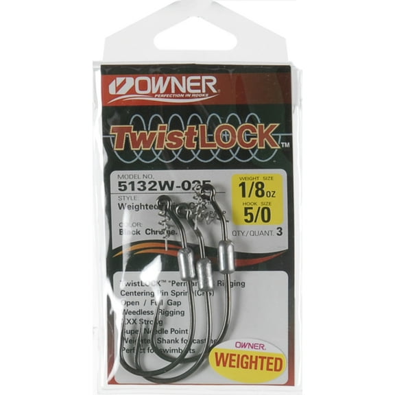 Owner Weighted Twistlock w/ CPS 5/0 Hook #1/8 oz. Black Chrome 3PK