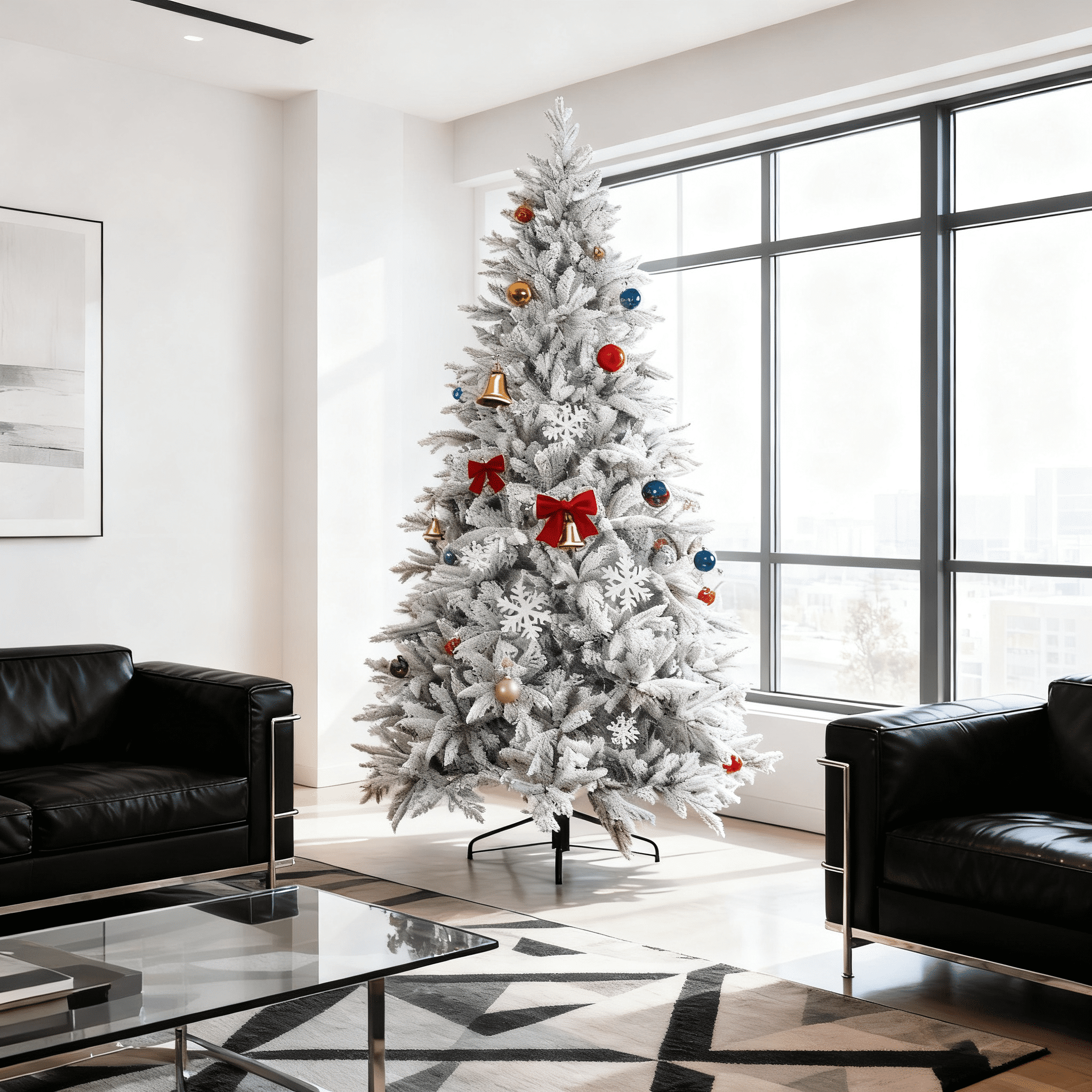 8ft Snow Flocked Full Christmas Tree 2003 Tips Quick Setup Flame Retardant Indoor Holiday Decor