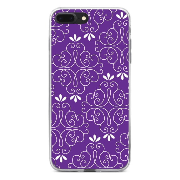 DistinctInk Clear Shockproof Hybrid Case for iPhone 7 PLUS / 8 PLUS (5.5" Screen) - TPU Bumper, Acrylic Back, Tempered Glass Screen Protector - Purple White Floral