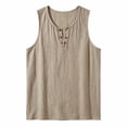 thumbnail image 5 of Men's Cotton Linen Henley Tank Top, V-Neck with Button Placket, Breathable Sleeveless Shirt for Beach Days, Summer Vacations and Casual Warm Weather Wear, Big and Tall Sizes S-3XL Gray, 5 of 5