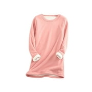 KISHAWNA Solid Color Sweatshirt for Women Plus Size Sherpa Fleece Lined Oversized Sweaters Long Sleeve Pullover Crewneck Warm Casual Tunic Tops,S-5XL