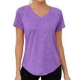 thumbnail image 2 of JYnXIANTI Womens Tops Short Sleeve V Neck Curved Hem Shirts Thin Breathable Workout Athletic Gym T Shirts Summer Clothes, 2 of 6