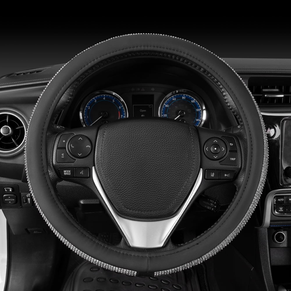 Shiny Crystal Glitter Diamond Rhinestones Cute Stylish Bling Bling Sparkle Steering Wheel Cover for Cars Trucks SUVs, Universal Size 14.5 15 15.5" (Crystals - Silver)