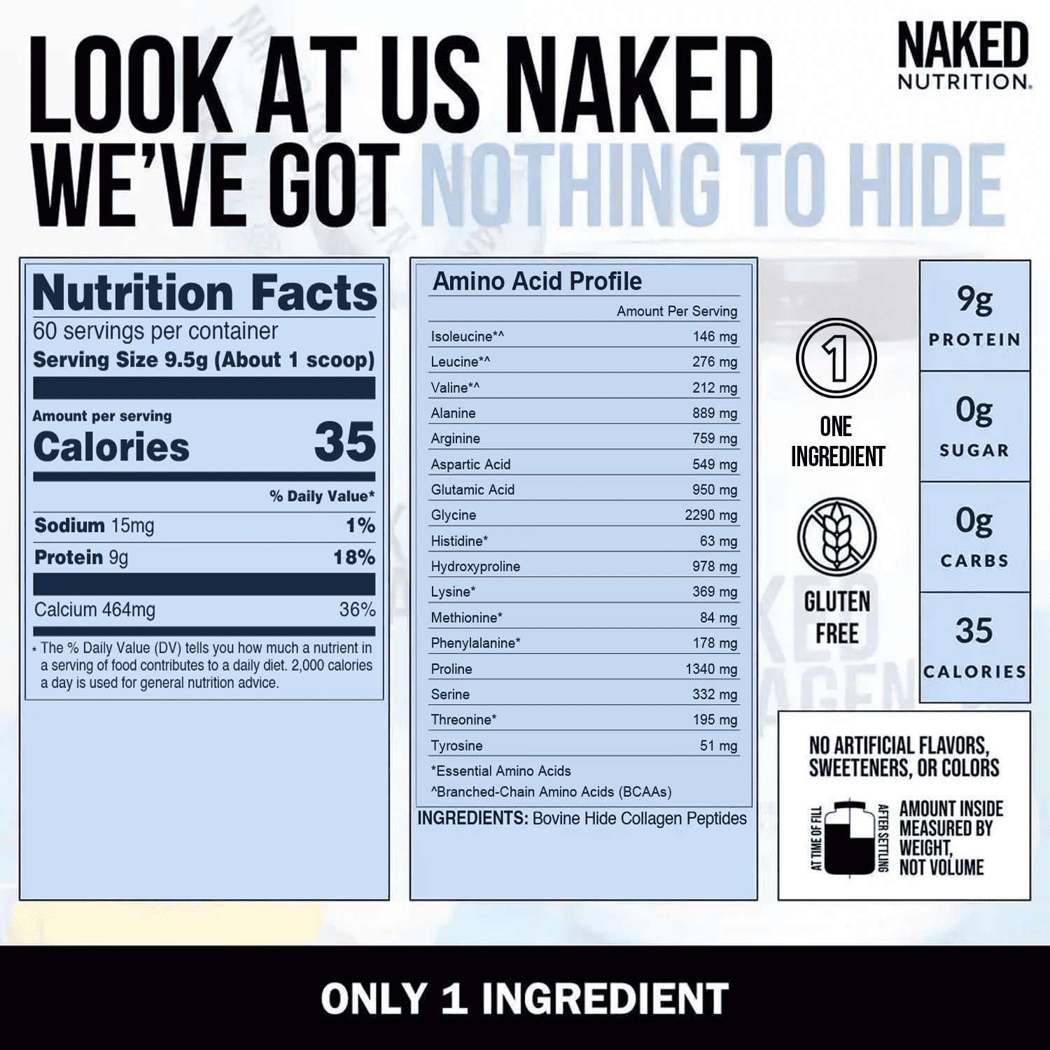 Naked Collagen - Collagen Peptides Protein Powder, 60 Servings Pasture-Raised, Grass-Fed Hydrolyzed Collagen Supplement | Paleo Friendly, Non-GMO, Keto, Gluten Free | Unflavored 20Oz