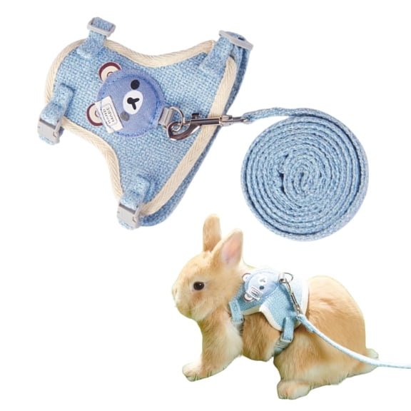 NovaBreeze Rabbit Adjustable Leash Set Walking Rabbit Harness, Blue, S