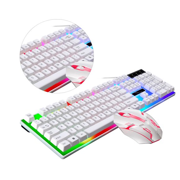 computer keyboard Wired Gaming Keyboard Mouse Set Colorful Backlight Computer Game Keyboard Mouse Gaming Accessories (White)