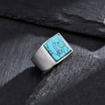 thumbnail image 3 of PAMTIER Men's Stainless Steel Vintage Simple Large Square Cut Gemstone Signet Ring Gothic Punk Statement Band Synthetic Turquoise Silver Size 12, 3 of 6