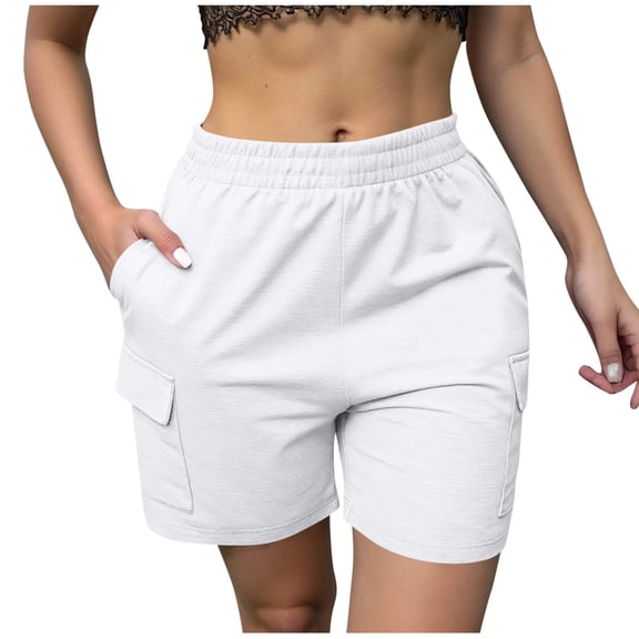 MYAOYI Womens Shorts Cargo Shorts with Pockets, Elastic Waist Casual Summer Shorts