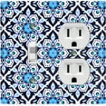 thumbnail image 1 of Metal Light Switch Plate Cover White Blue Mandala Flower Tile Pattern MDL031, 1 of 13