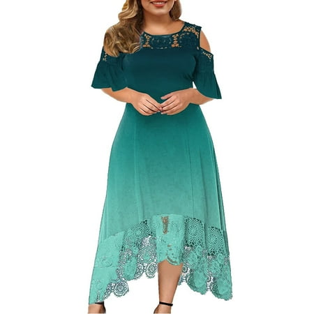 

jsaierl Plus Size Maxi Dress for Women Short Sleeve Print Crewneck Dress Vintage Dresses Fashion Party Dress for Women