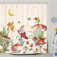 thumbnail image 3 of Mushroom Shower Curtain, Fairy Moon Stars Plant Boho Theme Waterproof Fabric Bathroom Curtain, Cute Little Elf and Mushroom Bathroom Shower Curtain with 12PCS Hooks, 47X64IN, 3 of 4