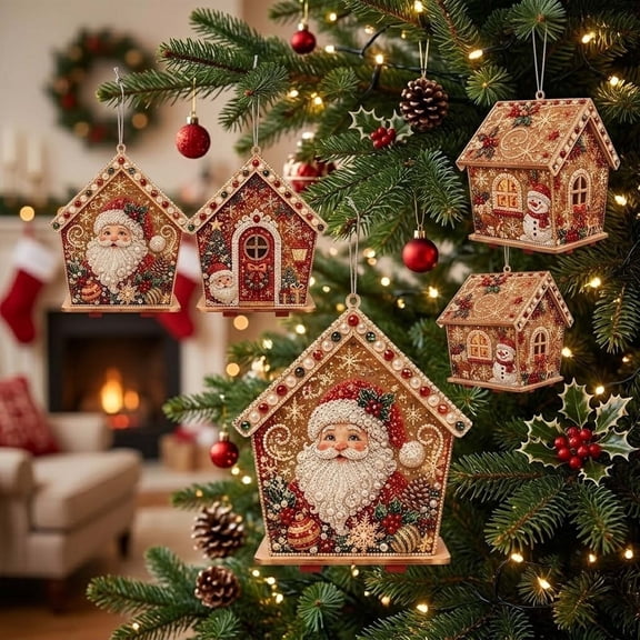 Clearance DIY Diamond Pearl Painting Wooden House, Christmas Pearl Diamond Art Kit for Adults, Christmas Ornament, Christmas Decoration for Tree Wall Home, Christmas Gift for Kiddo Adult (B)