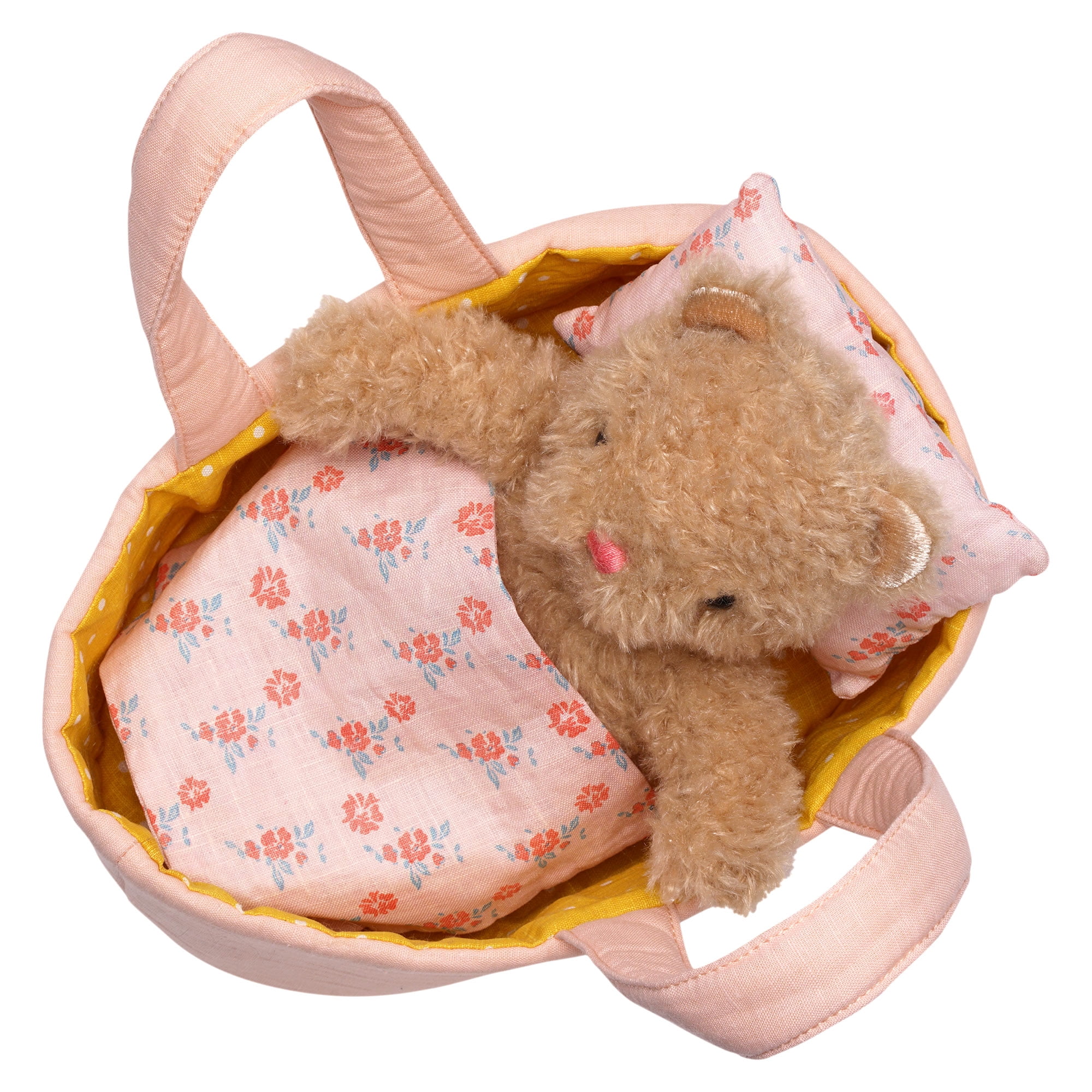 Manhattan Toy Moppettes Bea Bear Stuffed Animal Nurturing Playset with Bear Plush Toy, Fabric Bassinet, Blanket & Pillow