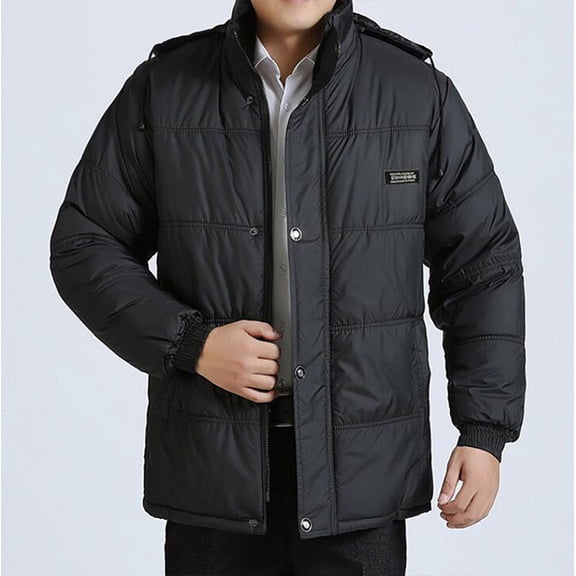Yaoyar Men Winter Fashion Casual Loose Solid Color Thickened Hooded Cotton Padded Jacket Coat with Hood Black 2XL