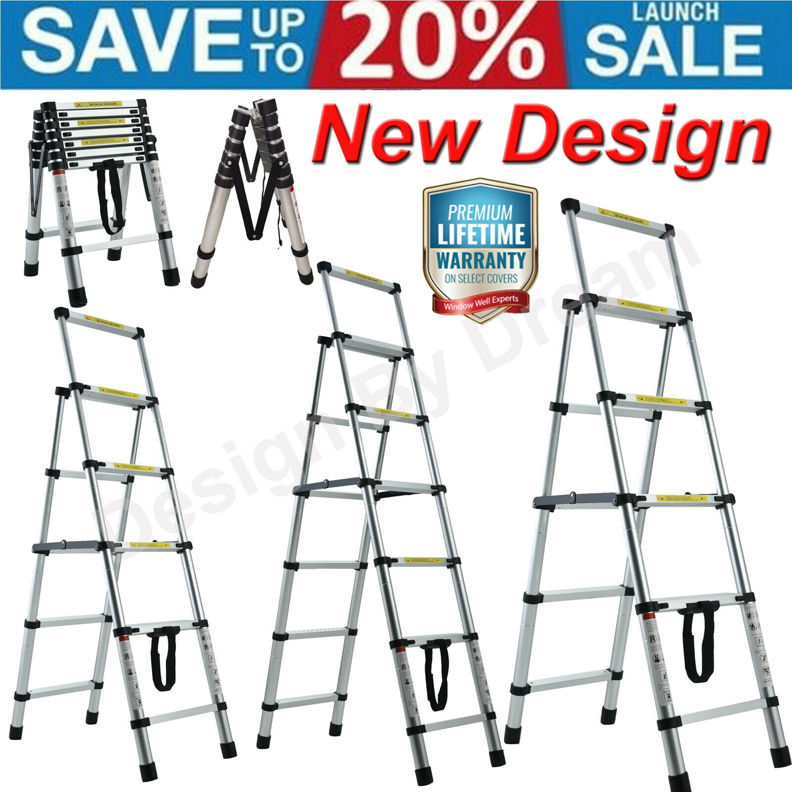 Bowoshen 6+7 Step Ladder Aluminium Lightweight Heavy Duty Tall