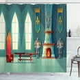 thumbnail image 1 of Fireplace Shower Curtain, Cartoon of Royal Castle Interior with King's Throne Knight Armors and Log Fire, Fabric Bathroom Set with Hooks, 69W X 84L Inches Extra Long, Multicolor, by Ambesonne, 1 of 3
