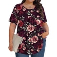 thumbnail image 2 of Top Plisado Gradiente de las Mujeres, Cuello de la Tripulación Manga Corta Blusa Suelta para el Hogar Y el Uso Diario, Ligera Túnica de Moda Casual, 2 of 8