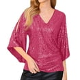 thumbnail image 2 of JGNGSHN Womens Sparkly Sequin Tops Dressy 3/4 Sleeve V Neck Wrap Shimmer Glitter Blouse for Evening Party Club Cocktail Wine XXL, 2 of 7