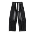 thumbnail image 5 of Tqyyweavej Mens Baggy Jeans Wide Leg Streetwear Flex Loose Fit Curved Denim Pants Drawstring Vintage Casual Washed Jeans with Pockets, 5 of 10