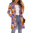 thumbnail image 5 of WTOBBY Women's Halloween Printed Cardigan Jacket Mid Length Open Front Long Sleeve Casual Cover Up with Pockets Novelty Fall Sweater Lightweight Cozy Outerwear,Purple 2XL, 5 of 7