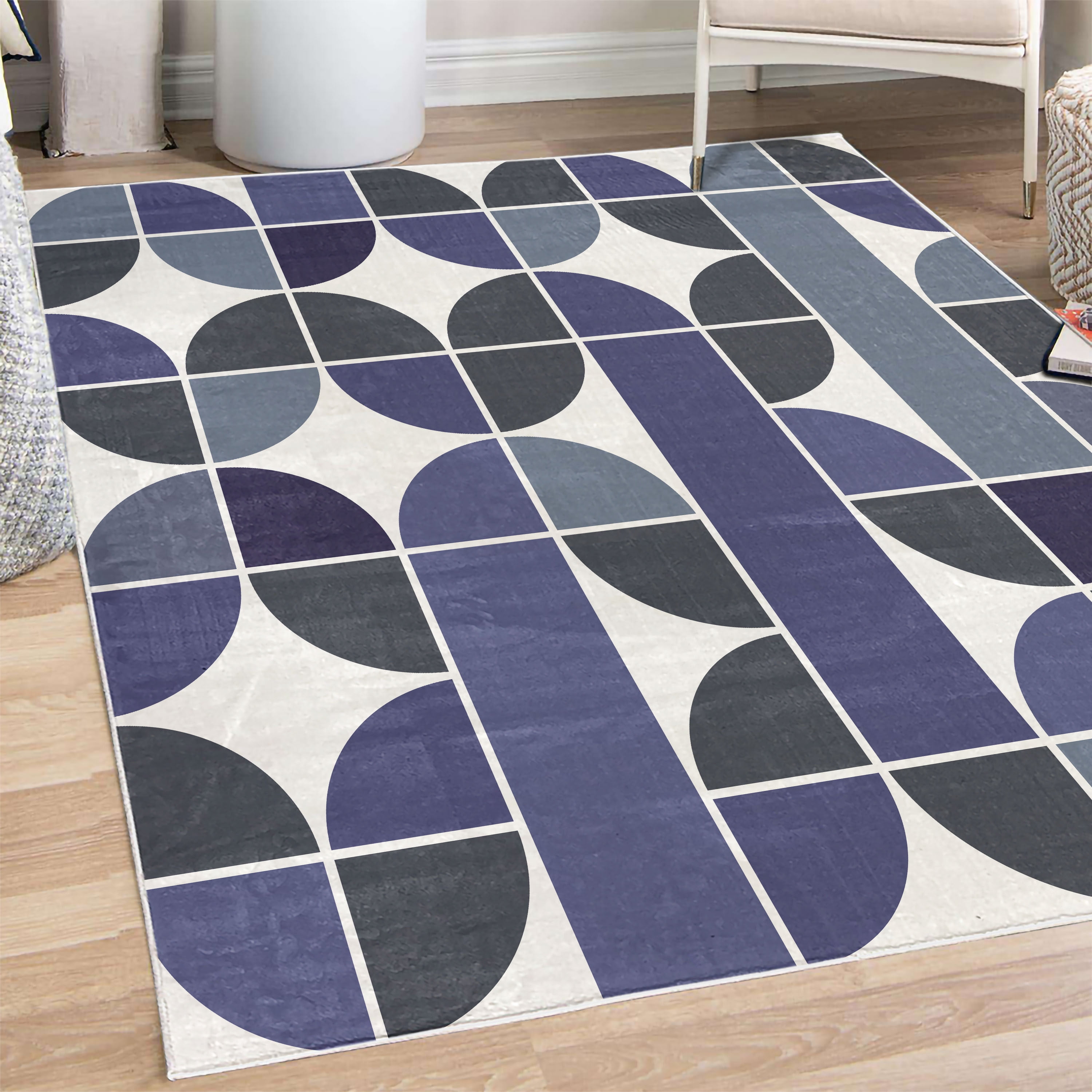 Retro Decorative Rug, Pop Art Funky Unusual Geometric Forms Mosaic ...