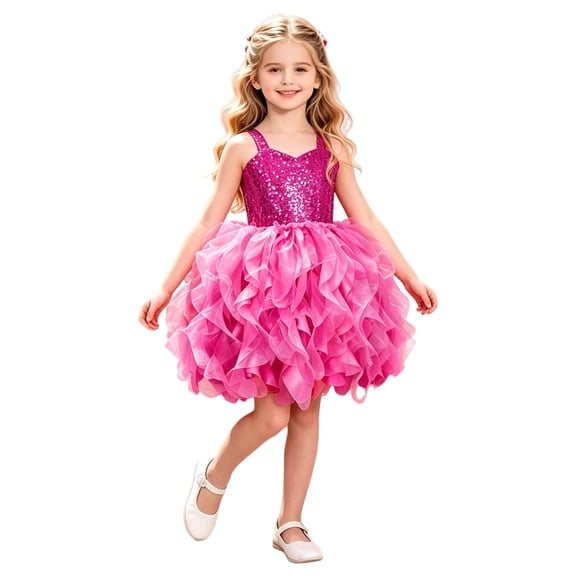 Bobifish Toddler Girls Party Dress Glitter Sequin Sweetheart Neck Ruffles Pleated Cake Dress Children EventsGirls Dress