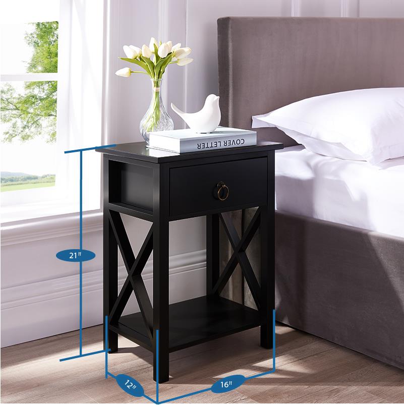 Eily Wooden Nightstand With Storage Shelf Drawer By Naomi Home Color Black Walmart Com Walmart Com