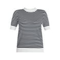 thumbnail image 2 of Time and Tru Women's Stripe Pointelle Rib Sweater with Short Sleeves, Lightweight, Sizes XS-XXXL, 2 of 6