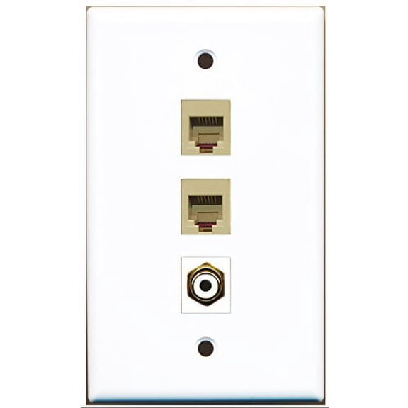 RiteAV - 1 Port RCA White 2 Port Phone RJ11 RJ12 Beige Wall Plate