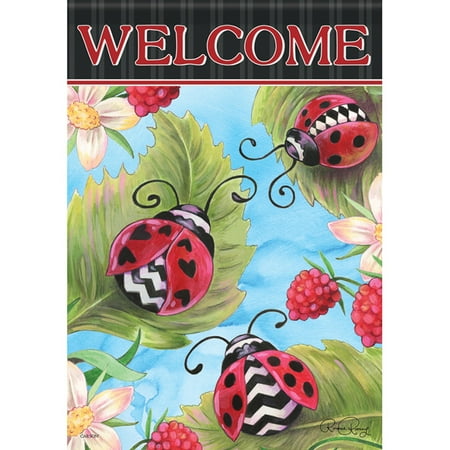 College 2 Sided Banner Flags - Ladybugs and Berries Garden Flag Floral Leaves 2 Sided Mini Banner 12.5
