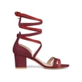 thumbnail image 3 of BLISSFUL STEP Women's Open Toe Color Block Heel Lace Up Sandals Burgundy Red (Size 6), 3 of 6
