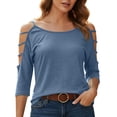 thumbnail image 3 of VBVC Women's Cold Shoulder 3/4 Sleeve Top,Ladies Lightweight Stretchy Breathable Blouse,Summer Party Work Tunic Shirt for Women,Blue,S-2XL, 3 of 9