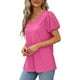 thumbnail image 5 of Tops con cuello en V Color puro Suave para la piel Tops con mangas abullonadas Camisetas de manga corta para ir de compras a diario, 5 of 6